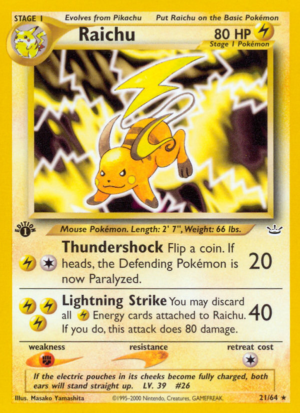 Raichu (21/64) [Neo Revelation 1st Edition] | Exor Games Truro