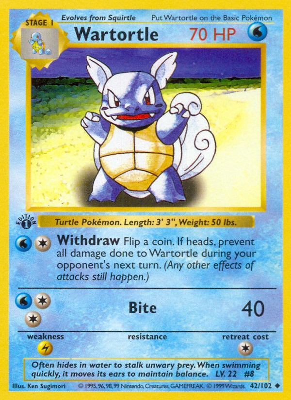 Wartortle (42/102) (Shadowless) [Base Set 1st Edition] | Exor Games Truro