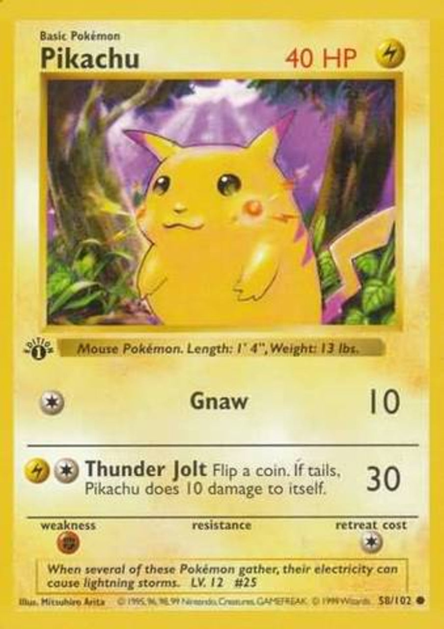 Pikachu (58/102) (Red Cheeks Misprint) [Base Set 1st Edition] | Exor Games Truro