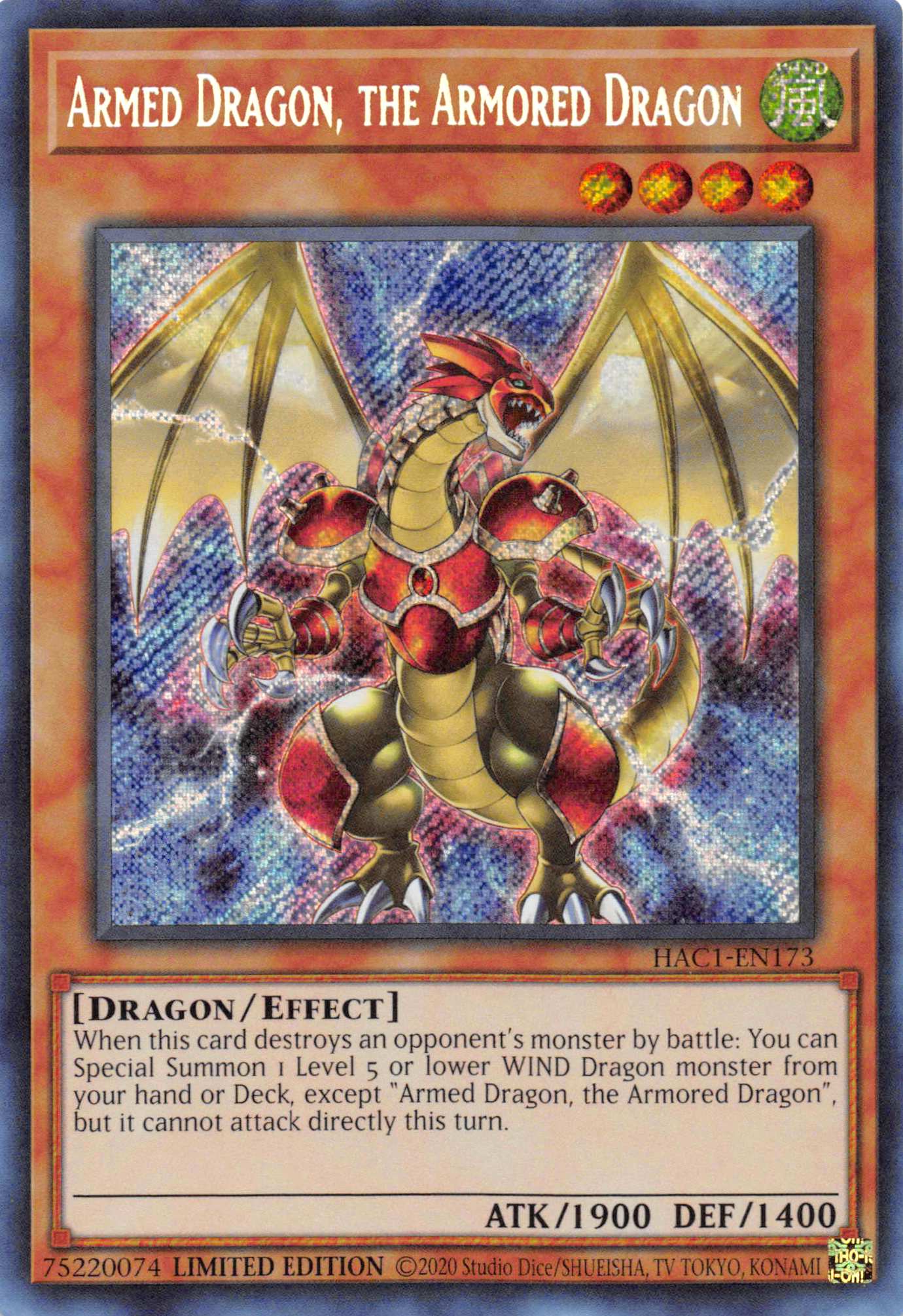 Armed Dragon, the Armored Dragon [HAC1-EN173] Secret Rare | Exor Games Truro