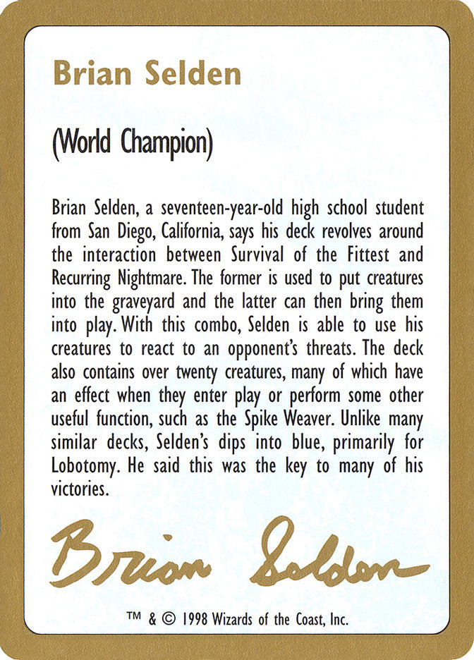 Brian Selden Bio [World Championship Decks 1998] | Exor Games Truro