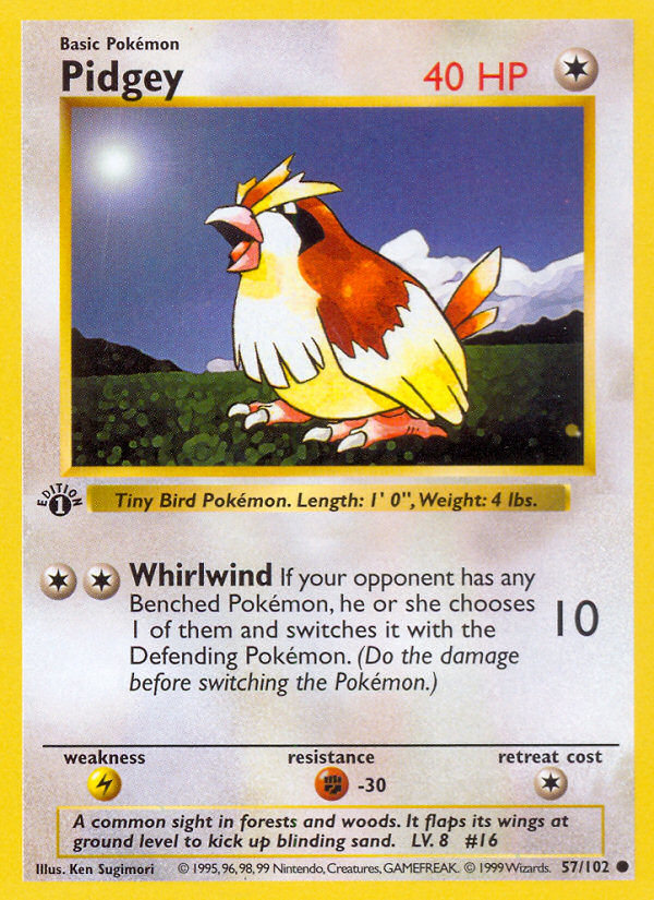 Pidgey (57/102) (Shadowless) [Base Set 1st Edition] | Exor Games Truro