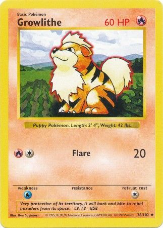 Growlithe (28/102) [Base Set Shadowless Unlimited] | Exor Games Truro