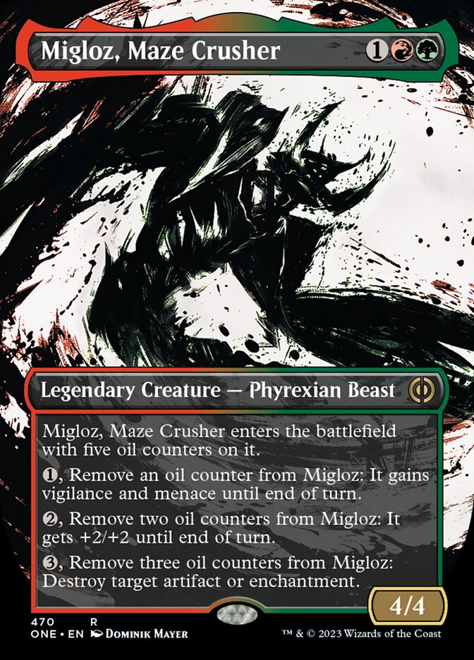 Migloz, Maze Crusher (Borderless Ichor Step-and-Compleat Foil) [Phyrexia: All Will Be One] | Exor Games Truro