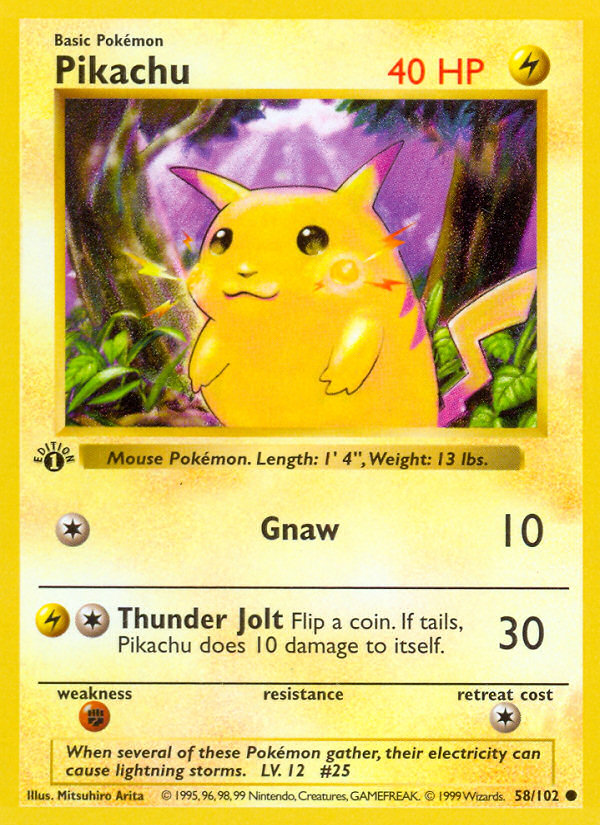 Pikachu (58/102) (Shadowless) [Base Set 1st Edition] | Exor Games Truro