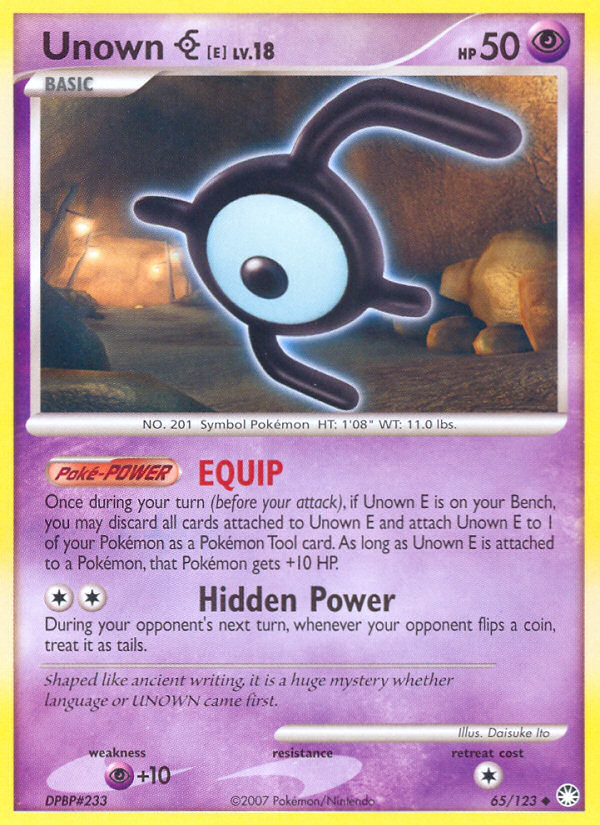 Unown E (65/123) [Diamond & Pearl: Mysterious Treasures] | Exor Games Truro