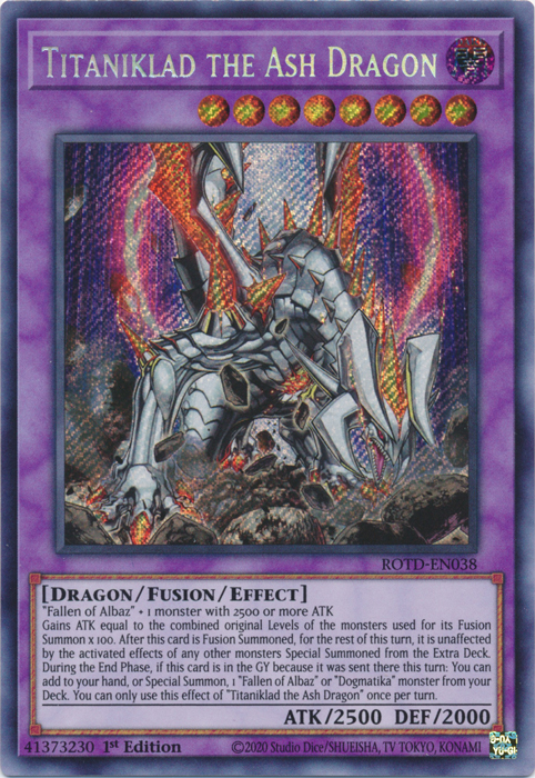 Titaniklad the Ash Dragon [ROTD-EN038] Secret Rare | Exor Games Truro