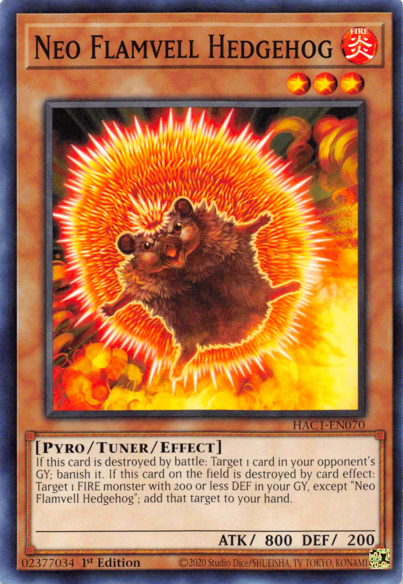 Neo Flamvell Hedgehog [HAC1-EN070] Common | Exor Games Truro