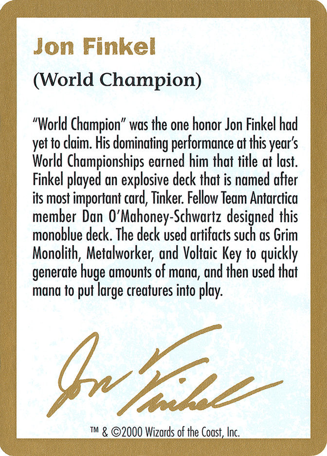 Jon Finkel Bio [World Championship Decks 2000] | Exor Games Truro