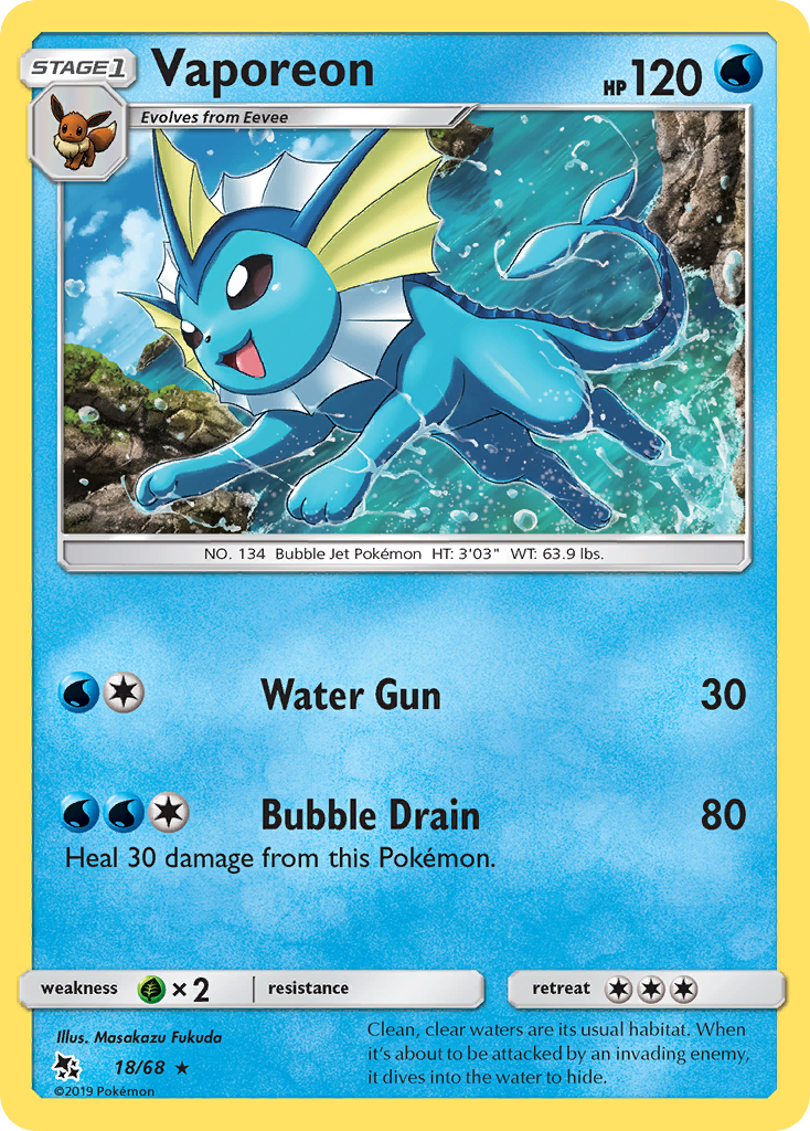 Vaporeon (18/68) [Sun & Moon: Hidden Fates] | Exor Games Truro